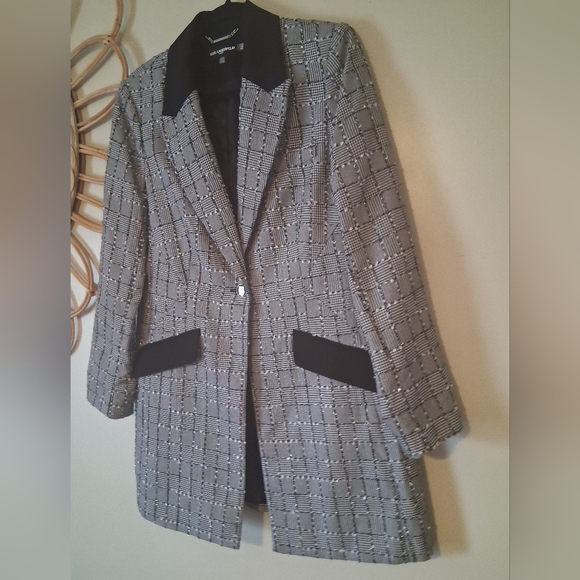 Karl Lagerfeld Paris Plaid Black and Gray Blazer Size 12 NWOT P2P 20 - Picture 6 of 15